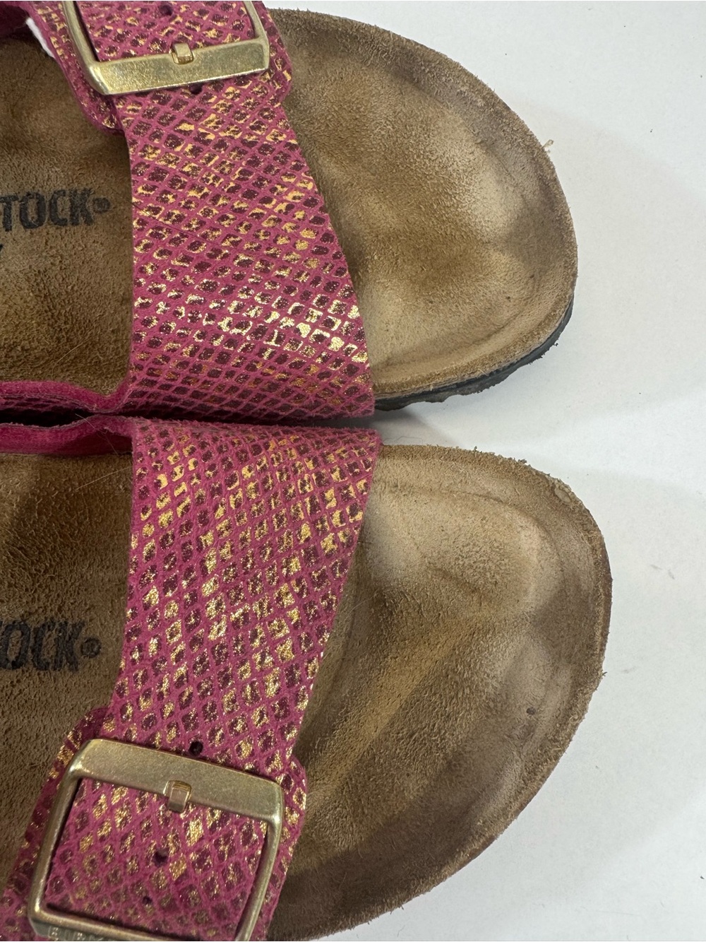 Birkenstock 41 Arizona Metallic Pink & Gold Snake-Print Sandals Womens 10 - Picture 9 of 9